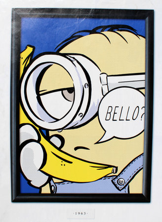 Minions art posters at the Cinerama Dome ArcLight Cinemas in Hollywood, USA on June 23, 2015.のeditorial素材