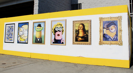 Minions art posters at the Cinerama Dome ArcLight Cinemas in Hollywood, USA on June 23, 2015.のeditorial素材
