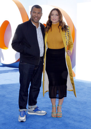 Jordan Peele and Chelsea Peretti at the Los Angeles premiere of 'Storks' held at the Regency Village Theatre in Westwood, USA on September 17, 2016.のeditorial素材