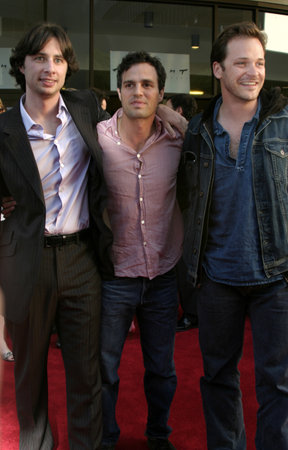 17 June 2004 - Hollywood, Califronia - Zach Braff, Mark Ruffalo and Peter Sarsgaard. Opening Night of the 2004 Los Angeles Film Festival and the Los Angeles Premiere of 'Garden State'  at the Arclight Cinema in Hollywood.のeditorial素材