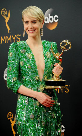 Sarah Paulson at the 68th Annual Primetime Emmy Awards - Press Room held at the Microsoft Theater in Los Angeles, USA on September 18, 2016.のeditorial素材