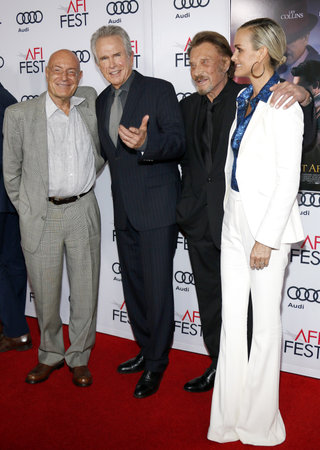 Warren Beatty, Johnny Hallyday and Laeticia Hallyday at the AFI FEST 2016 Opening Night Premiere of 'Rules Don't Apply' held at the TCL Chinese Theatre in Hollywood, USA on November 10, 2016.のeditorial素材