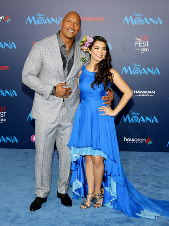 Dwayne Johnson and Aul'i Cravalho at the AFI FEST 2016 Premiere of 'Moana' held at the El Capitan Theatre in Hollywood, USA on November 14, 2016.のeditorial素材
