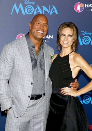 Dwayne Johnson and Lauren Hashian at the AFI FEST 2016 Premiere of 'Moana' held at the El Capitan Theatre in Hollywood, USA on November 14, 2016.のeditorial素材
