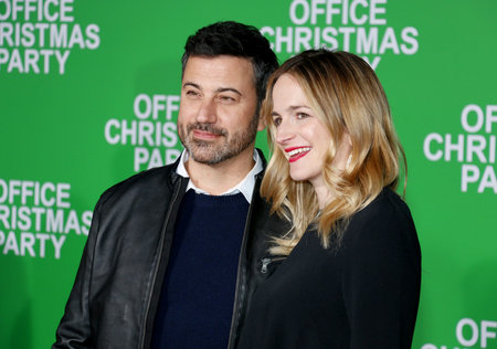 Jimmy Kimmel and Molly McNearney at the Los Angeles premiere of 'Office Christmas Party' held at the Regency Village Theatre in Westwood, USA on December 7, 2016.のeditorial素材