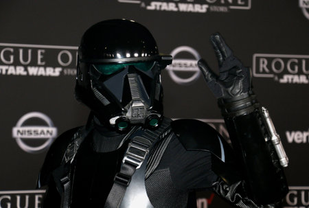 A Death Trooper at the World premiere of 'Rogue One: A Star Wars Story' held at the Pantages Theatre in Hollywood, USA on December 10, 2016.のeditorial素材