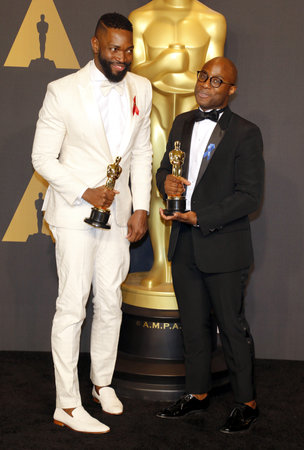Tarell Alvin McCraney and Barry Jenkins at the 89th Annual Academy Awards - Press Room held at the Hollywood and Highland Center in Hollywood, USA on February 26, 2017.のeditorial素材