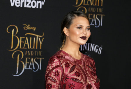 Chrissy Teigen at the Los Angeles premiere of 'Beauty And The Beast' held at the El Capitan Theatre in Hollywood, USA on March 2, 2017.のeditorial素材