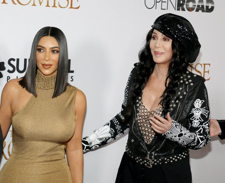 Kim Kardashian West and Cher at the Los Angeles premiere of 'The Promise' held at the TCL Chinese Theatre in Hollywood, USA on April 12, 2017.のeditorial素材