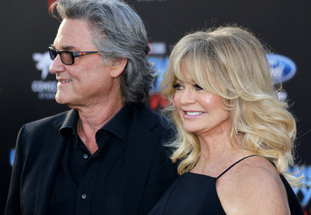 Goldie Hawn and Kurt Russell at the Los Angeles premiere of 'Guardians Of The Galaxy Vol. 2' held at the Dolby Theatre in Hollywood, USA on April 19, 2017.のeditorial素材