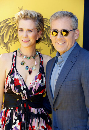 Kristen Wiig and Steve Carell at the World premiere of 'Despicable Me 3' held at the Shrine Auditorium in Los Angeles, USA on June 24, 2017.のeditorial素材