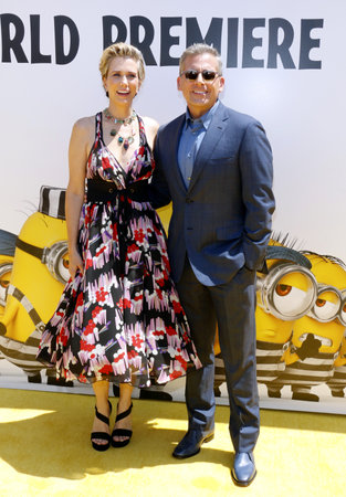 Kristen Wiig and Steve Carell at the World premiere of 'Despicable Me 3' held at the Shrine Auditorium in Los Angeles, USA on June 24, 2017.のeditorial素材