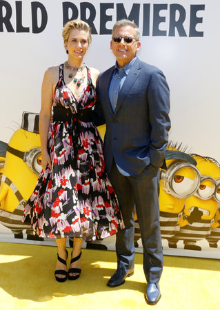 Kristen Wiig and Steve Carell at the World premiere of 'Despicable Me 3' held at the Shrine Auditorium in Los Angeles, USA on June 24, 2017.のeditorial素材