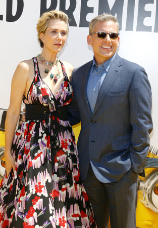 Kristen Wiig and Steve Carell at the World premiere of 'Despicable Me 3' held at the Shrine Auditorium in Los Angeles, USA on June 24, 2017.のeditorial素材