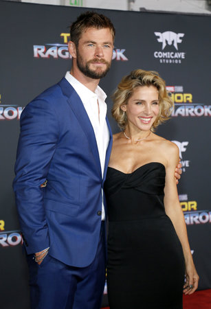 Chris Hemsworth and Elsa Pataky at the World premiere of 'Thor: Ragnarok' held at the El Capitan Theatre in Hollywood, USA on October 10, 2017.のeditorial素材