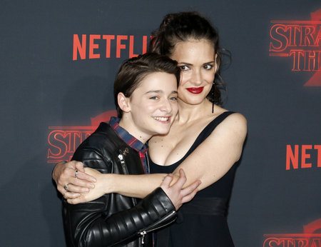 Winona Ryder and Noah Schnapp at the Netflix's season 2 premiere of 'Stranger Things' held at the Regency Village Theatre in Westwood, USA on October 26, 2017.のeditorial素材