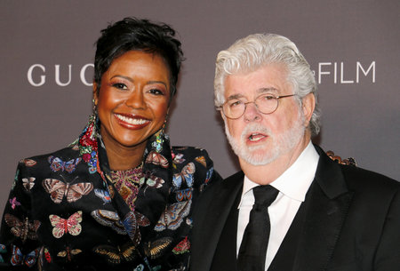 George Lucas and Mellody Hobson at the 2017 LACMA Art + Film Gala held at the LACMA in Los Angeles, USA on November 4, 2017.のeditorial素材