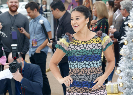 Gina Rodriguez at the Los Angeles premiere of 'The Star' held at the Regency Village Theatre in Westwood, USA on November 12, 2017.のeditorial素材