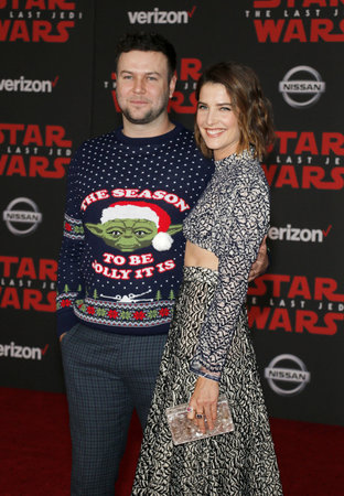 Cobie Smulders and Taran Killam at the World premiere of 'Star Wars: The Last Jedi' held at the Shrine Auditorium in Los Angeles, USA on December 9, 2017.のeditorial素材