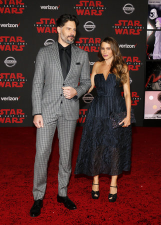 Sofia Vergara and Joe Manganiello at the World premiere of 'Star Wars: The Last Jedi' held at the Shrine Auditorium in Los Angeles, USA on December 9, 2017.のeditorial素材