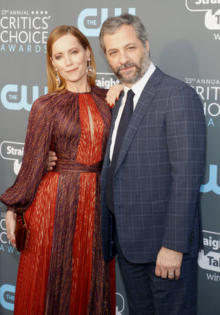 Leslie Mann and Judd Apatow at the 23rd Annual Critics' Choice Awards held at the Barker Hangar in Santa Monica, USA on January 11, 2018.のeditorial素材