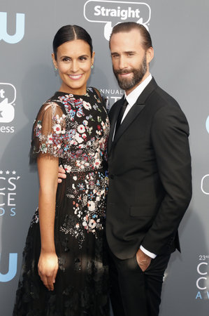 Maria Dolores Dieguez and Joseph Fiennes at the 23rd Annual Critics' Choice Awards held at the Barker Hangar in Santa Monica, USA on January 11, 2018.のeditorial素材