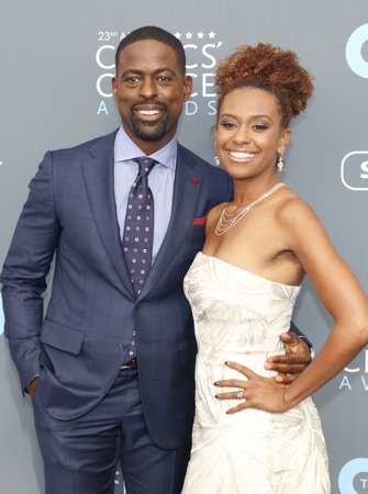 Sterling K. Brown and Ryan Michelle Bathe at the 23rd Annual Critics' Choice Awards held at the Barker Hangar in Santa Monica, USA on January 11, 2018.のeditorial素材