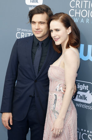 Jason Ralph and Rachel Brosnahan at the 23rd Annual Critics' Choice Awards held at the Barker Hangar in Santa Monica, USA on January 11, 2018.のeditorial素材