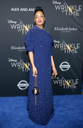 Tessa Thompson at the Los Angeles premiere of 'A Wrinkle In Time' held at the El Capitan Theater in Hollywood, USA on February 26, 2018.のeditorial素材
