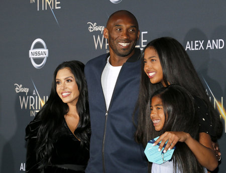Kobe Bryant, Vanessa Bryant, Gianna Maria Onore Bryant and Natalia Diamante Bryant at the Los Angeles premiere of 'A Wrinkle In Time' held at the El Capitan Theater in Hollywood, USA on February 26, 2018.のeditorial素材