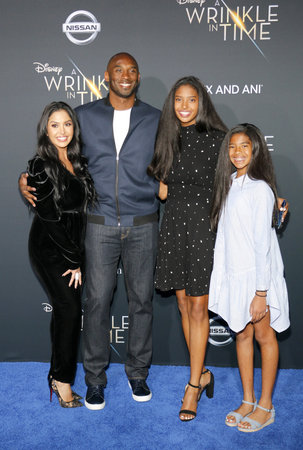 Kobe Bryant, Vanessa Bryant, Gianna Maria Onore Bryant and Natalia Diamante Bryant at the Los Angeles premiere of 'A Wrinkle In Time' held at the El Capitan Theater in Hollywood, USA on February 26, 2018.のeditorial素材