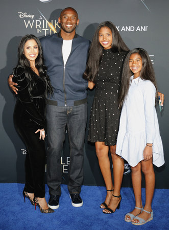 Kobe Bryant, Vanessa Bryant, Gianna Maria Onore Bryant and Natalia Diamante Bryant at the Los Angeles premiere of 'A Wrinkle In Time' held at the El Capitan Theater in Hollywood, USA on February 26, 2018.のeditorial素材
