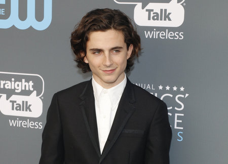 Timothee Chalamet at the 23rd Annual Critics' Choice Awards held at the Barker Hangar in Santa Monica, USA on January 11, 2018.のeditorial素材