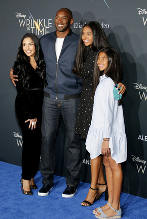 Kobe Bryant, Vanessa Bryant, Gianna Maria Onore Bryant and Natalia Diamante Bryant at the Los Angeles premiere of 'A Wrinkle In Time' held at the El Capitan Theater in Hollywood, USA on February 26, 2018.のeditorial素材