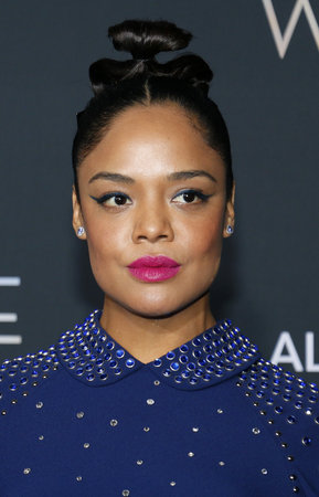 Tessa Thompson at the Los Angeles premiere of 'A Wrinkle In Time' held at the El Capitan Theater in Hollywood, USA on February 26, 2018.のeditorial素材