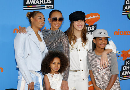 Mel B, Madison Brown Belafonte, Angel Iris Murphy Brown and Phoenix Chi Gulzar at the Nickelodeon's 2018 Kids' Choice Awards held at the Forum in Inglewood, USA on March 24, 2018.のeditorial素材