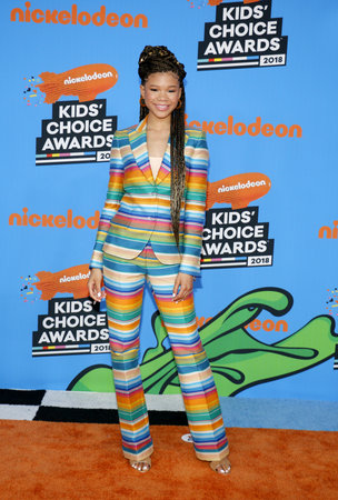 Storm Reid at the Nickelodeon's 2018 Kids' Choice Awards held at the Forum in Inglewood, USA on March 24, 2018.のeditorial素材
