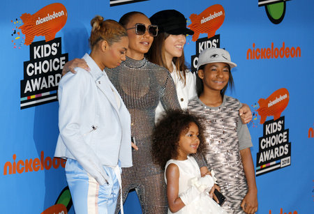 Mel B, Madison Brown Belafonte, Angel Iris Murphy Brown and Phoenix Chi Gulzar at the Nickelodeon's 2018 Kids' Choice Awards held at the Forum in Inglewood, USA on March 24, 2018.のeditorial素材
