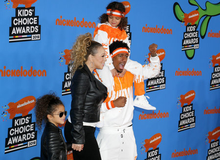 Mariah Carey, Nick Cannon, Moroccan Cannon and Monroe Cannon at the Nickelodeon's 2018 Kids' Choice Awards held at the Forum in Inglewood, USA on March 24, 2018.のeditorial素材