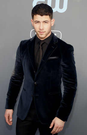 Nick Jonas at the 23rd Annual Critics' Choice Awards held at the Barker Hangar in Santa Monica, USA on January 11, 2018.のeditorial素材