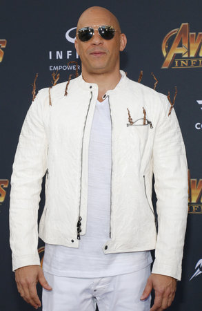 Vin Diesel at the premiere of Disney and Marvel's 'Avengers: Infinity War' held at the El Capitan Theatre in Hollywood, USA on April 23, 2018.のeditorial素材