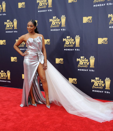 Tiffany Haddish at the 2018 MTV Movie And TV Awards held at the Barker Hangar in Santa Monica, USA on June 16, 2018.のeditorial素材