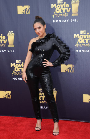 Francia Raisa at the 2018 MTV Movie And TV Awards held at the Barker Hangar in Santa Monica, USA on June 16, 2018.のeditorial素材