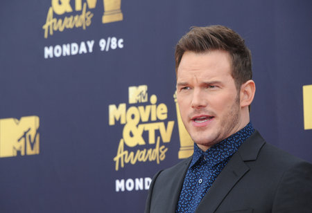 Chris Pratt at the 2018 MTV Movie And TV Awards held at the Barker Hangar in Santa Monica, USA on June 16, 2018.のeditorial素材