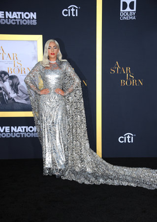 Lady Gaga at the Los Angeles premiere of 'A Star Is Born' held at the Shrine Auditorium in Los Angeles, USA on September 24, 2018.のeditorial素材
