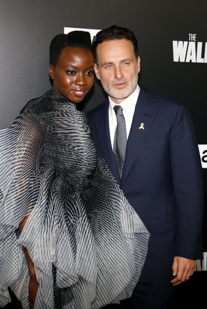 Andrew Lincoln and Danai Gurira at the premiere of AMC's 'The Walking Dead' Season 9 held at the DGA Theater in Los Angeles, USA on September 27, 2018.のeditorial素材