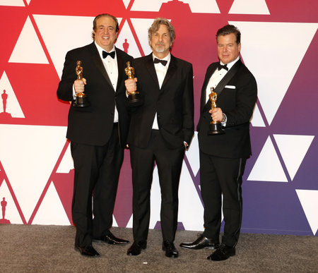 Nick Vallelonga, Peter Farrelly and Brian Currie at the 91st Annual Academy Awards - Press Room held at the Loews Hotel in Hollywood, USA on February 24, 2019.のeditorial素材