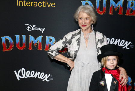 Helen Mirren and Waylon Hackford at the World premiere of 'Dumbo' held at the El Capitan Theatre in Hollywood, USA on March 11, 2019.のeditorial素材