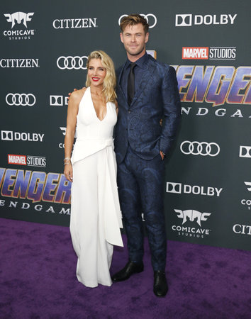 Chris Hemsworth and Elsa Pataky at the World premiere of 'Avengers: Endgame' held at the LA Convention Center in Los Angeles, USA on April 22, 2019.のeditorial素材