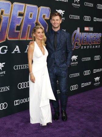 Chris Hemsworth and Elsa Pataky at the World premiere of 'Avengers: Endgame' held at the LA Convention Center in Los Angeles, USA on April 22, 2019.のeditorial素材